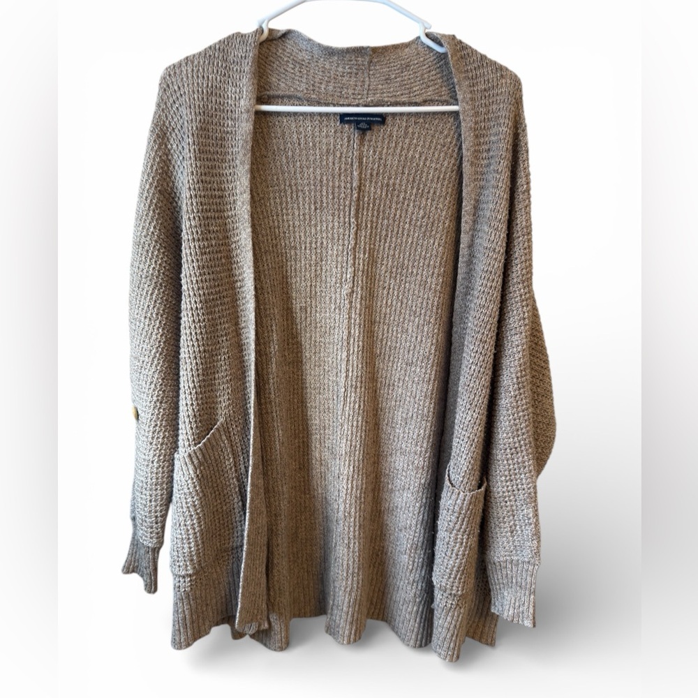 American Eagle Cozy Open Front Knit Cardigan Neutral Oversized XS/S Fits M - Picture 2 of 5